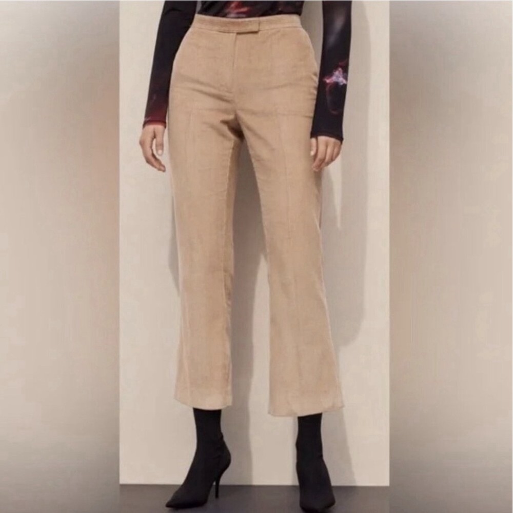 Babaton 1-01 Aritzia Albers Ankle Cropped Kick Flare Corduroy Pants Beige Sz 10